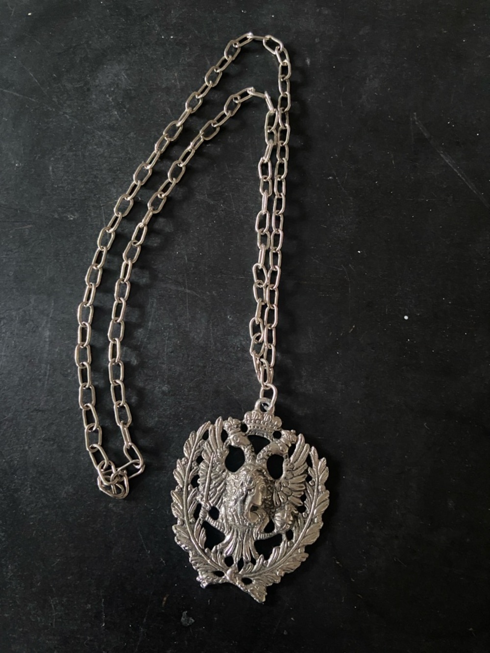 Vintage Double headed Eagle Crest Pendant Necklace - Large